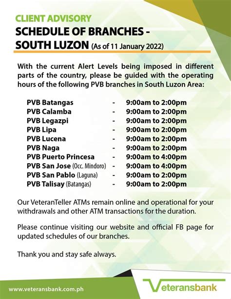 philippine veterans bank branches|SCHEDULE OF BRANCHES (As of .